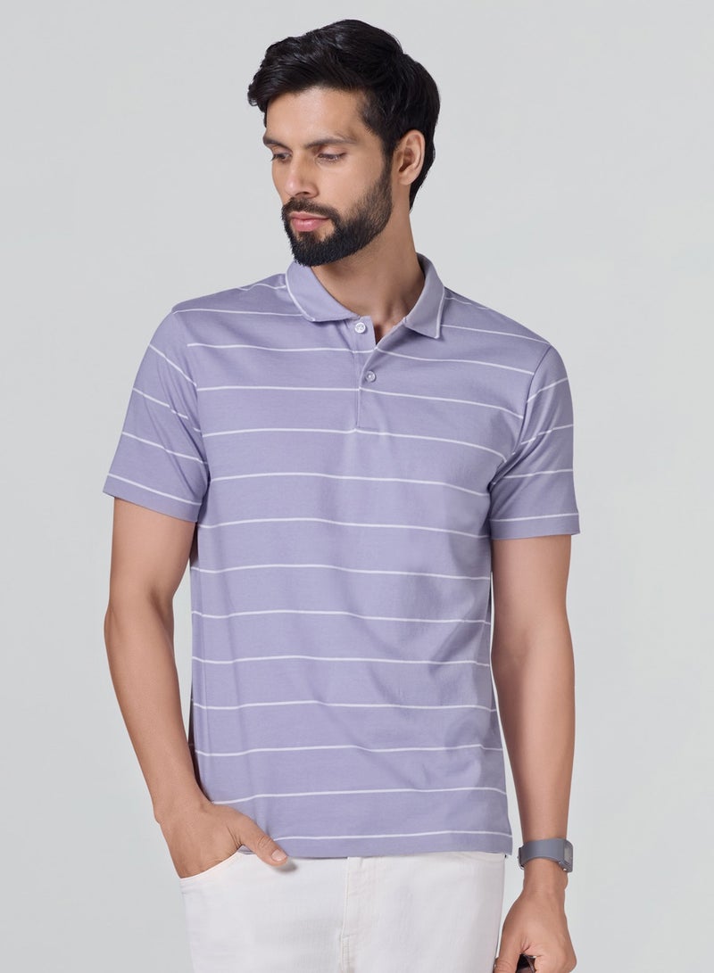 اكس واي اكس اكس تي شيرت بولو رجالي من XYXX Linea مخطط من القطن بأكمام نصفية - Image 1