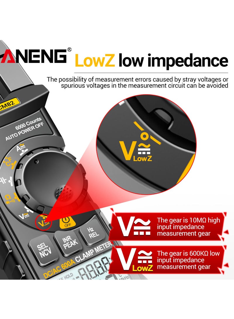 ANENG CM82 مقياس المشبك الرقمي 6000 عدد صحيح RMS NCV مقياس عالمي أسود  - Image 4
