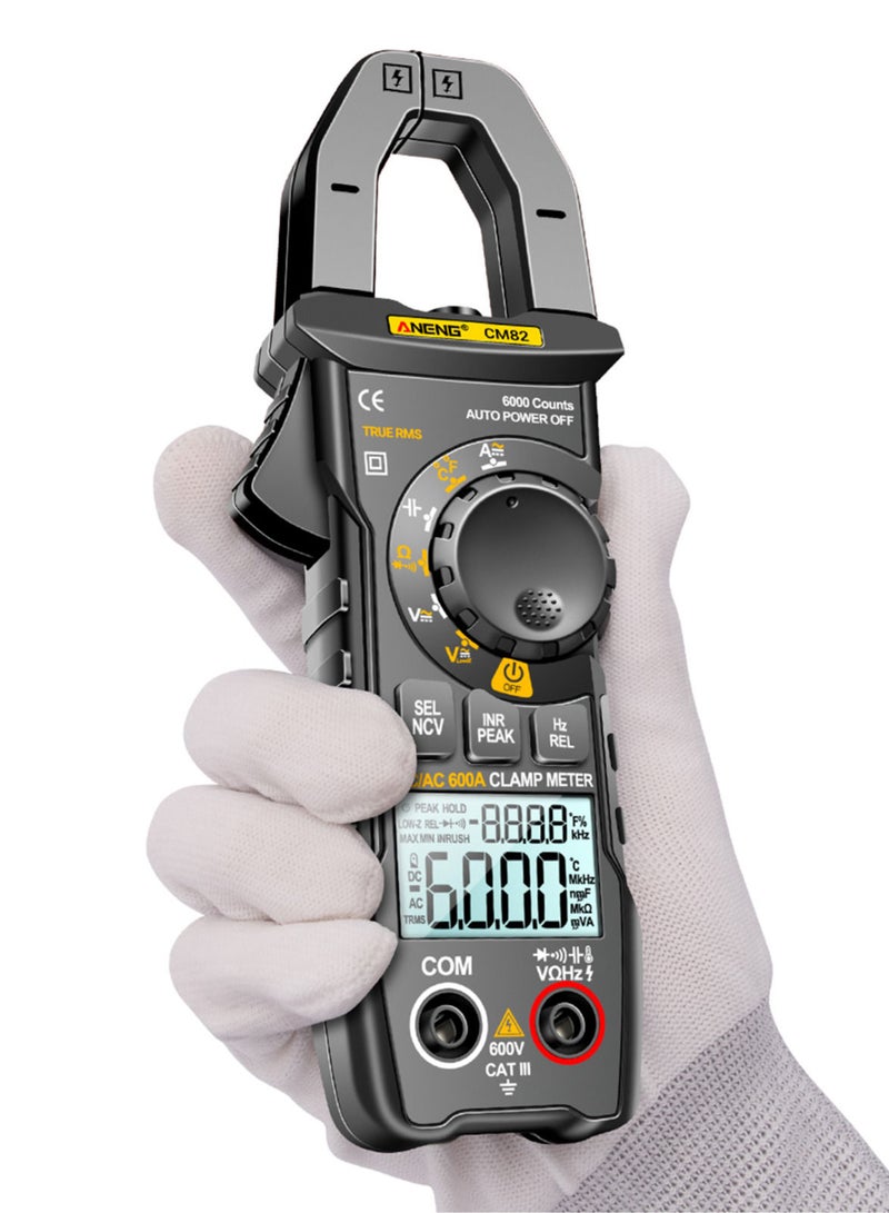 ANENG CM82 مقياس المشبك الرقمي 6000 عدد صحيح RMS NCV مقياس عالمي أسود  - Image 1