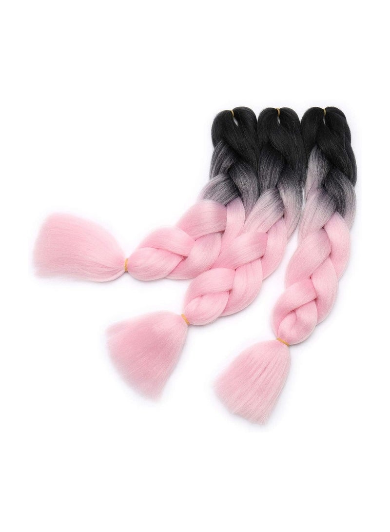 إستيل وصلات شعر (3 قطع، أسود/وردي) ضفائر إفريقية - Image 2