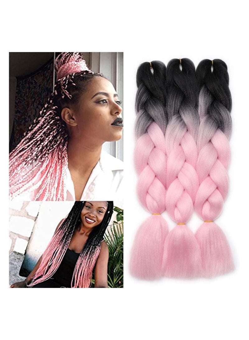 إستيل وصلات شعر (3 قطع، أسود/وردي) ضفائر إفريقية - Image 1