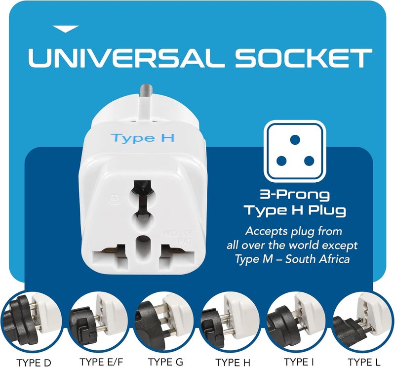 Ceptics Grounded Universal Plug Adapter for Israel (Type H) - 3 Pack - Image 3