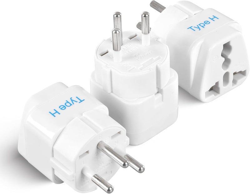 Ceptics Grounded Universal Plug Adapter for Israel (Type H) - 3 Pack - Image 1