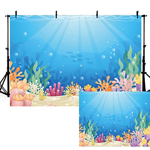 Eainb 7x5ft Under The Sea Backdrop Colorful Reefs and Algae Decoration Underwater World Backdrops Sun Ray Ocean Photography Background Baby Kids Sea Theme Party Cake Table Banner - Image 4