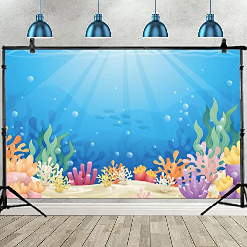 Eainb 7x5ft Under The Sea Backdrop Colorful Reefs and Algae Decoration Underwater World Backdrops Sun Ray Ocean Photography Background Baby Kids Sea Theme Party Cake Table Banner - Image 2