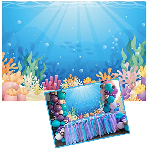 Eainb 7x5ft Under The Sea Backdrop Colorful Reefs and Algae Decoration Underwater World Backdrops Sun Ray Ocean Photography Background Baby Kids Sea Theme Party Cake Table Banner - Image 1