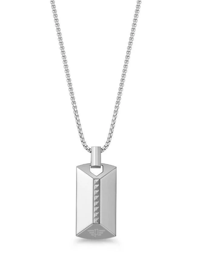 بوليس Geometric Metal Shiny Silver Faceted Tag Necklace For Men