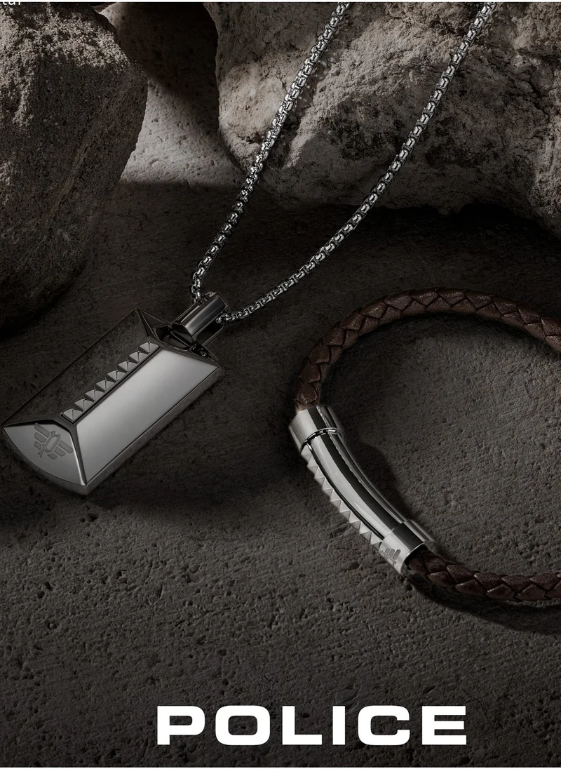 بوليس Geometric Metal Shiny Silver Faceted Tag Necklace For Men