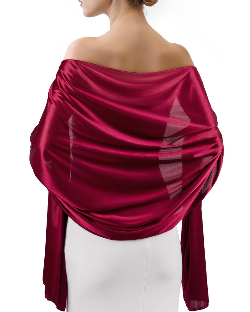 Sofier Satin Shawl Wraps for Women Evening Dresses Wedding Bridal Party Silky Scarf Formal Cover Up Bridesmaid Giftsï¼ˆWineï¼‰ - Image 1