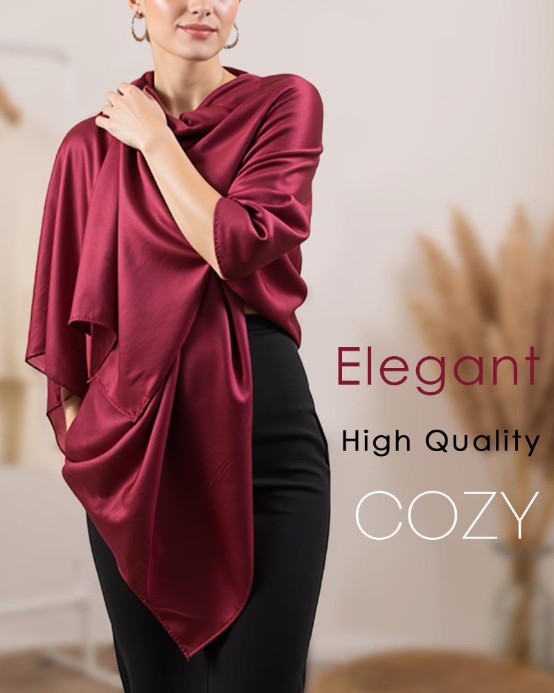 Sofier Satin Shawl Wraps for Women Evening Dresses Wedding Bridal Party Silky Scarf Formal Cover Up Bridesmaid Giftsï¼ˆWineï¼‰ - Image 3