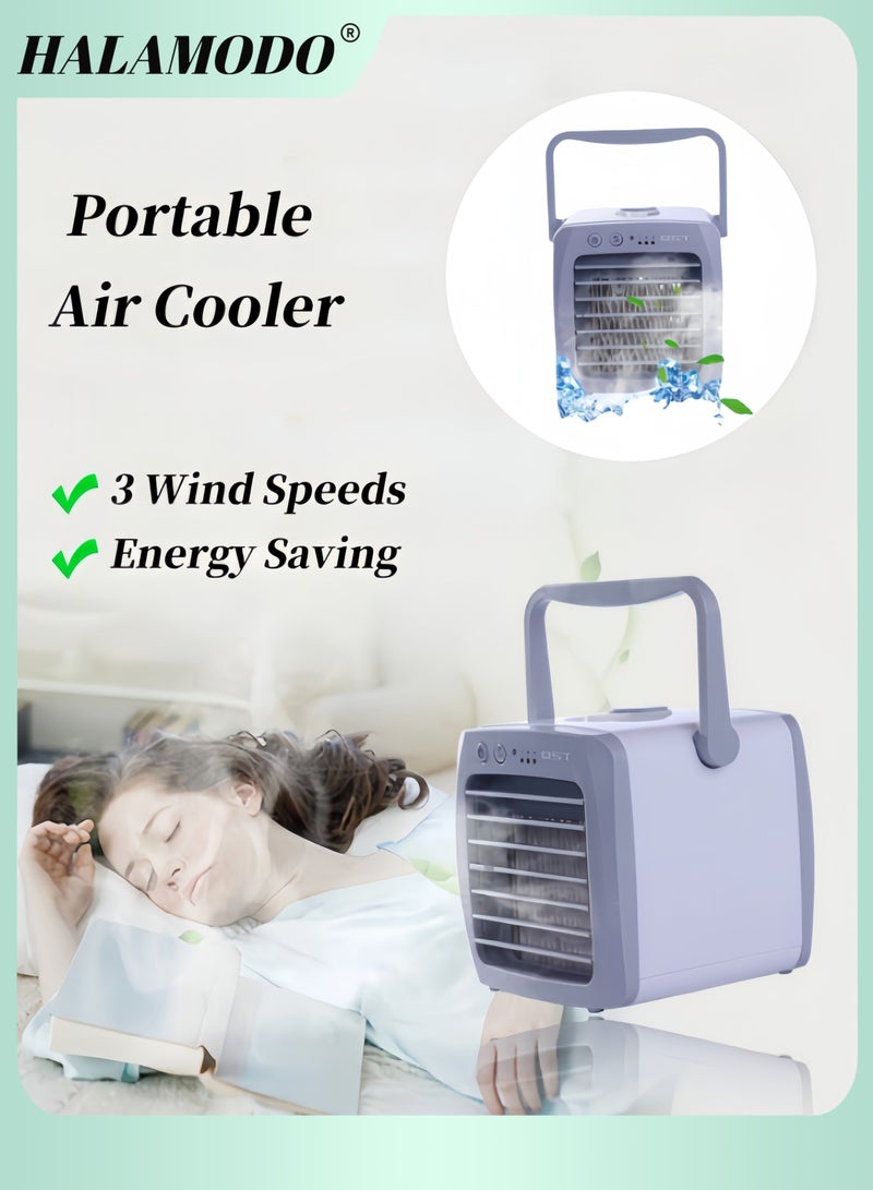 HALAMODO Portable Handheld Air Cooler Small Air Conditioner with 3 Speed Adjustable Wind Speed Desktop Cooling Tool Dormitory Humidifier Home Fan Usb Cooling Fan for Bedroom & Office & Outdoor - Image 1