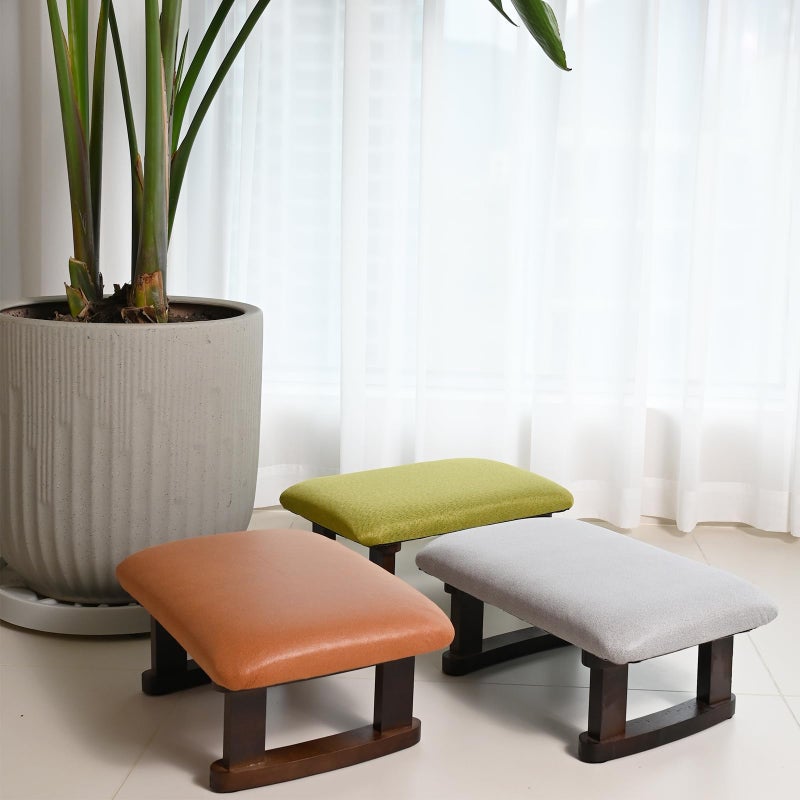 Coolcapis Small Footstool Office Under Desk Ottoman Padded Hassock 16.1"(41cm) x 6.7"(17cm) with Wooden Legs Modern Living Room Bedroom Work Nail Salon Compact Footrest Stool Relaxation Rest Foot Stool (Grey) - Image 4
