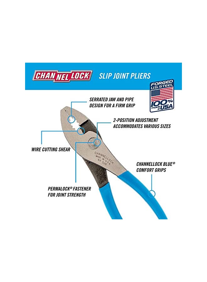 Channellock 526 6 Inch Slip Joint Pliers Utility Plier With Wire Cutter Serrated Jaw Forged From High Con Steel For Maximum Grip On Materials Specially Coated For Rust Prevention Made In Usa  - Image 2