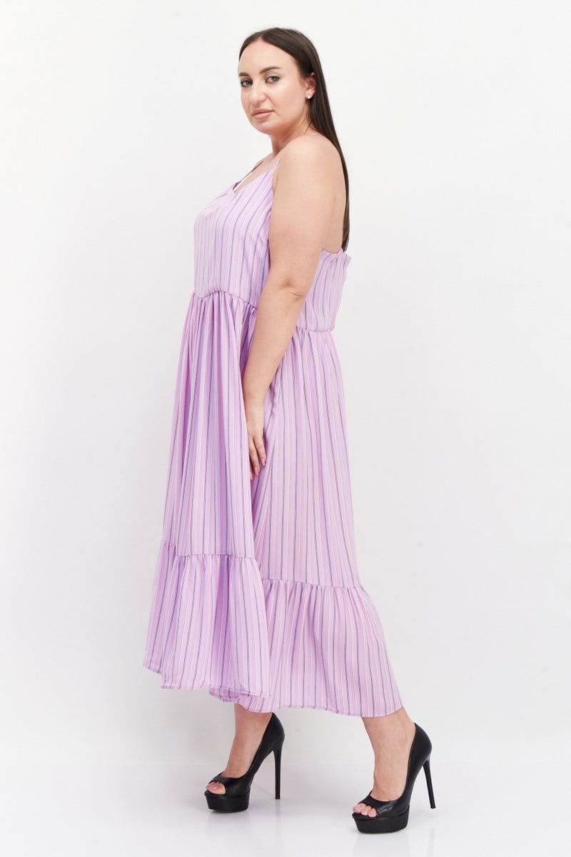 Riley & Rae Women Stripe Maxi Dress, Lavender - Image 3