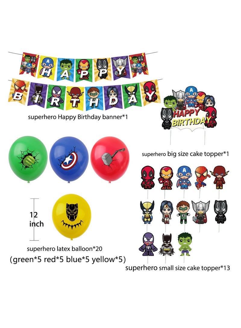 JAYATO 50-Piece Superhero Birthday Party Supplies for Kids, Superhero Banner, Cake Decorations & Balloons, Birthday Party Decor Set for Boys & Girls - Image 2