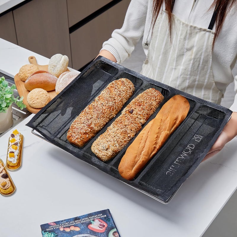 SILFLEMOD SIFLEMOD Silicone Baguette Mold - Non-stick Fench Bread Flexi Mesh Pan, Perforated Sandwich Baking Liners, Silicone Bread Baking Forms (5 Loaf, Black) - Image 4