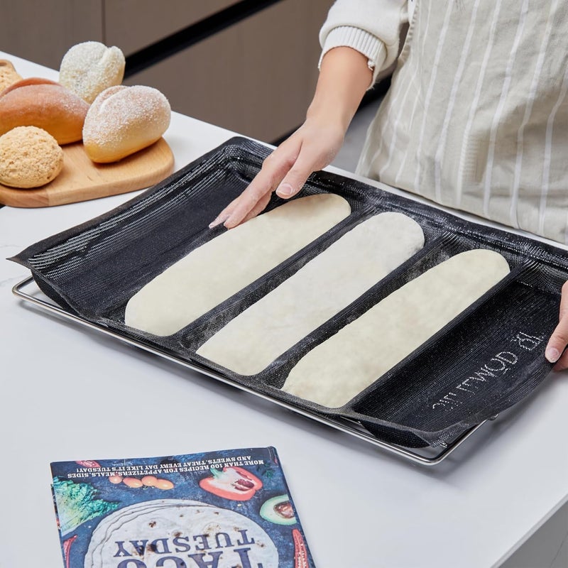 SILFLEMOD SIFLEMOD Silicone Baguette Mold - Non-stick Fench Bread Flexi Mesh Pan, Perforated Sandwich Baking Liners, Silicone Bread Baking Forms (5 Loaf, Black) - Image 3