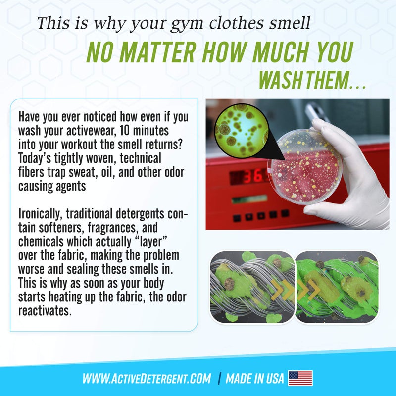 Active Wear Laundry Detergent & Soak - Formulated for Sweat and Workout Clothes - Natural Performance Concentrate Enzyme Booster Deodorizer - Powder Wash for Activewear Gym Apparel (90 Loads) - Image 5
