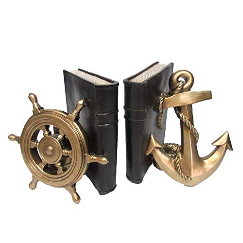 Pacific Giftware Pacific Giftware Rustic Nautical Ship Wheel and Anchor Decorative Bookends Set 7 Inch Tall