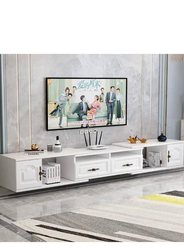 Golden Modern TV Cabinet,140CM~220CM White TV Stand with 2 Drawers & 2 Doors for TVs Up to 75in Extendable TV Entertainment Center Console Table Modern TV Table Unit for Living Room  - Image 1