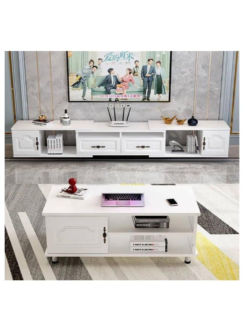 Golden Modern TV Cabinet,140CM~220CM White TV Stand with 2 Drawers & 2 Doors for TVs Up to 75in Extendable TV Entertainment Center Console Table Modern TV Table Unit for Living Room  - Image 2