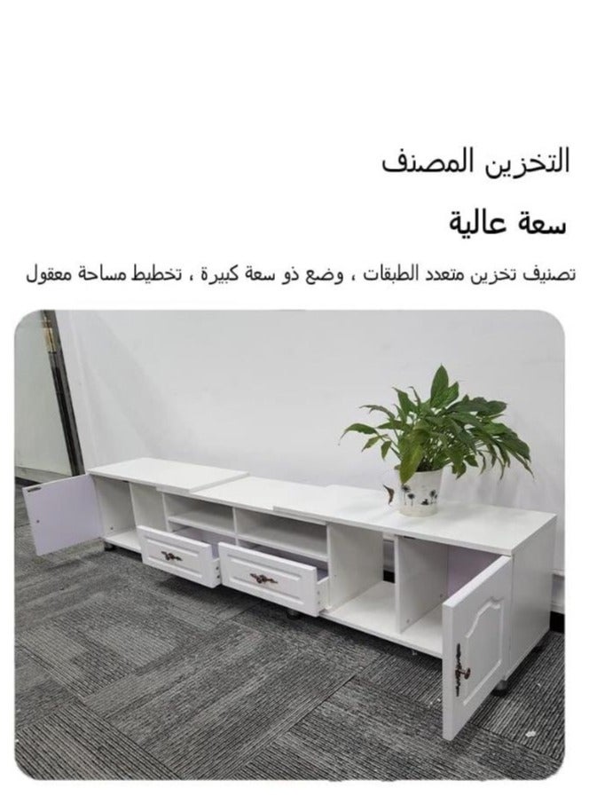 Golden Modern TV Cabinet,140CM~220CM White TV Stand with 2 Drawers & 2 Doors for TVs Up to 75in Extendable TV Entertainment Center Console Table Modern TV Table Unit for Living Room  - Image 4