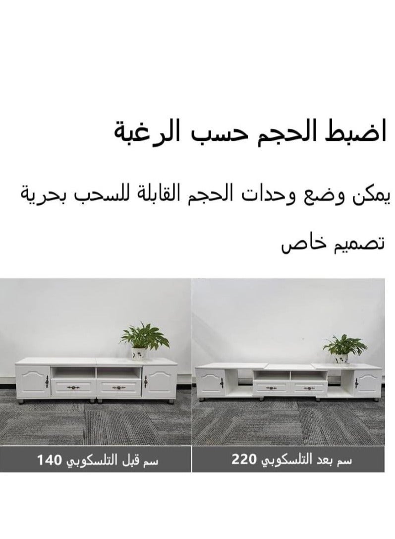 Golden Modern TV Cabinet,140CM~220CM White TV Stand with 2 Drawers & 2 Doors for TVs Up to 75in Extendable TV Entertainment Center Console Table Modern TV Table Unit for Living Room  - Image 5