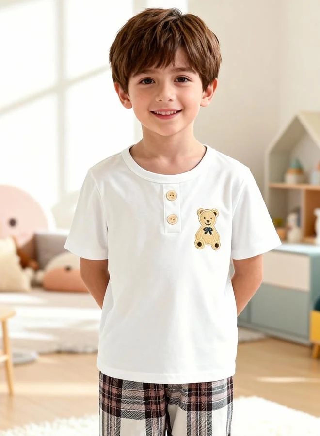 Take Two  Boys Bear Print T-Shirt And Checked Pyjama Set for Men | Best Price UAE