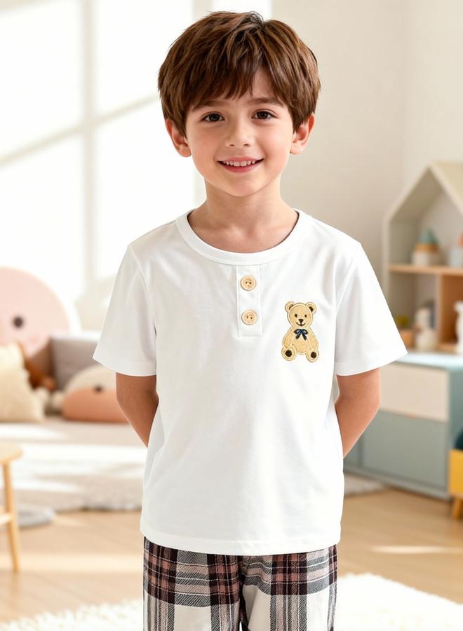 Take Two Boys Bear Print T-Shirt And Checked Pyjama Set - Image 3