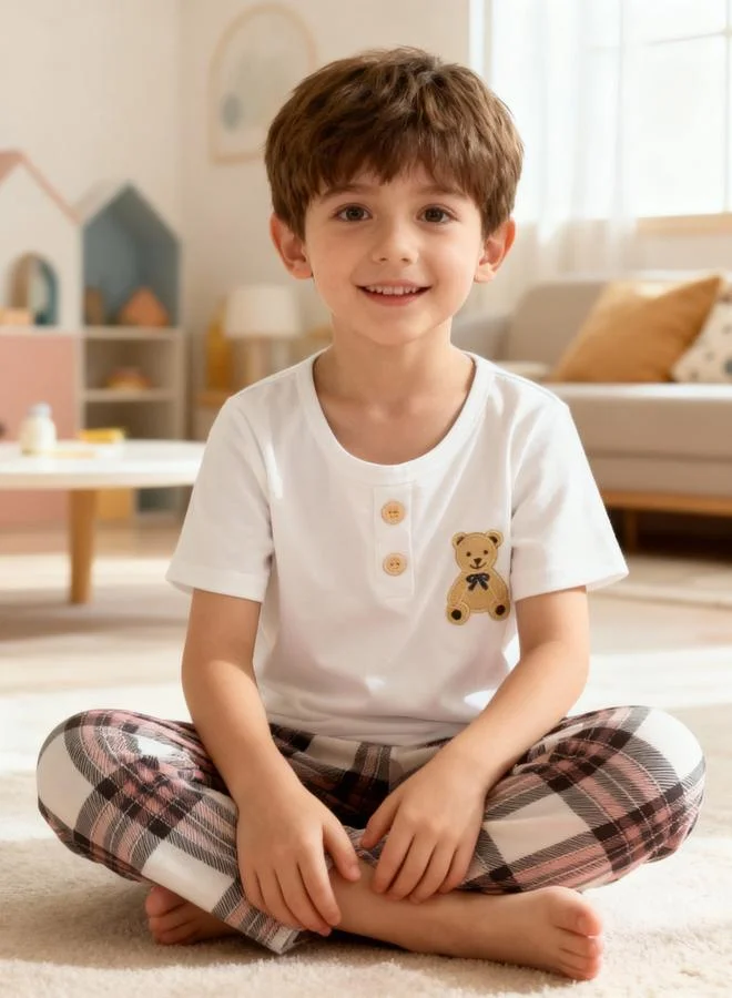 Take Two  Boys Bear Print T-Shirt And Checked Pyjama Set for Men | Best Price UAE