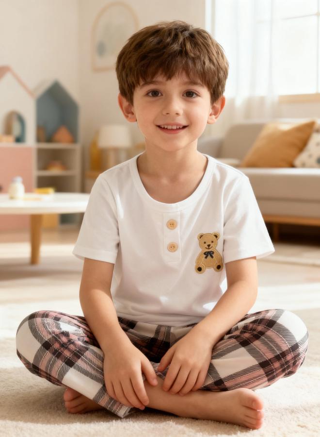 Take Two Boys Bear Print T-Shirt And Checked Pyjama Set - Image 5