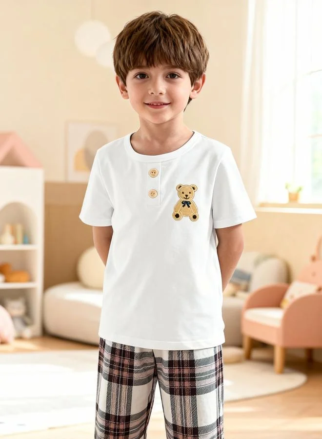 تايك تو مجموعة من بيجاما مربعات وتيشيرت بطبعة دب
