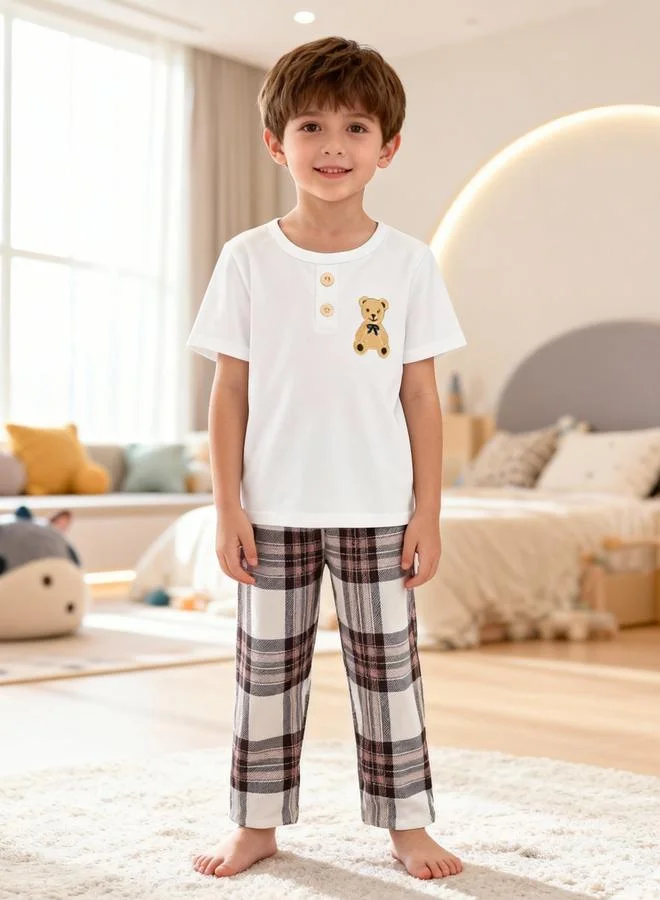 تايك تو مجموعة من بيجاما مربعات وتيشيرت بطبعة دب
