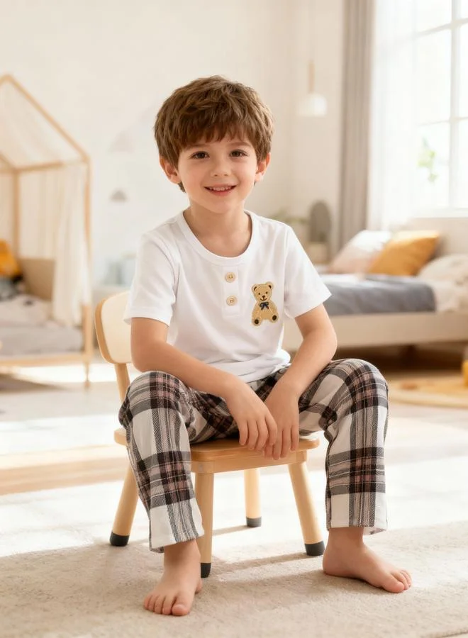 Take Two  Boys Bear Print T-Shirt And Checked Pyjama Set for Men | Best Price UAE