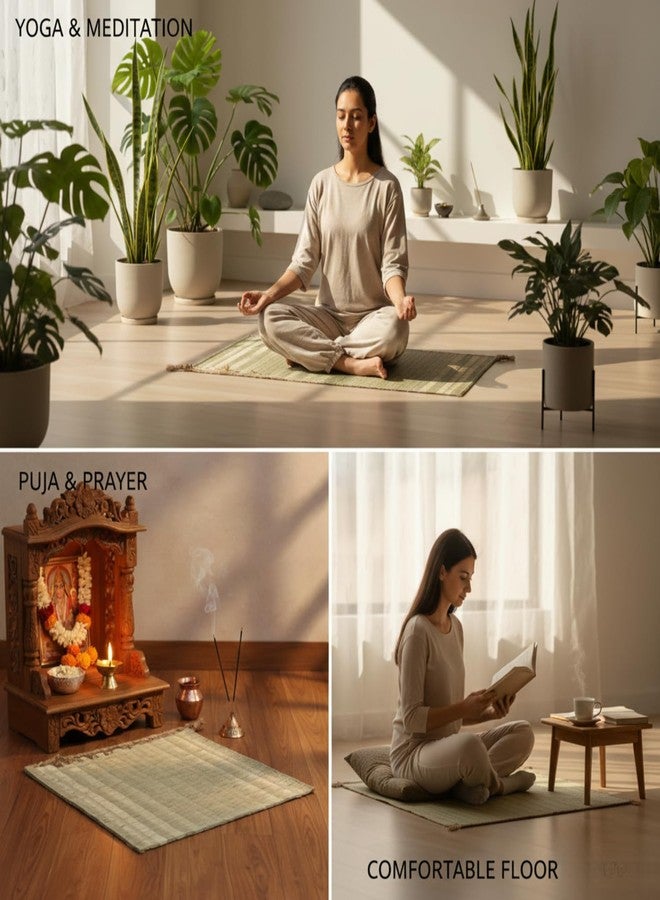 ORRIC Handmade Kusha Grass Meditation Mat, 20x20 Inch, Double-Layer, Natural Material, for Yoga, Puja, Floor Sitting (Pack of 3) - Image 3
