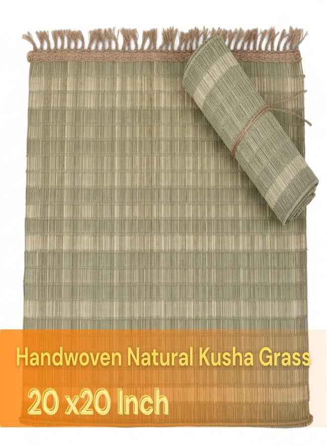 ORRIC Handmade Kusha Grass Meditation Mat, 20x20 Inch, Double-Layer, Natural Material, for Yoga, Puja, Floor Sitting (Pack of 3) - Image 2