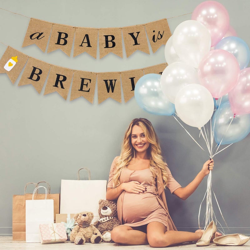 Boao Baby Is Brewing Banner Linen Baby Shower Banner for Gender Reveal Diaper Party Celebration Coffee Themed Brown Decoration Halloween Supplies - Image 5