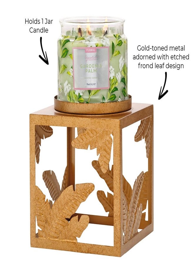 PartyLite Candle Holder - Square Golden Frond Metal Jar Holder for Scented Candles - Image 3