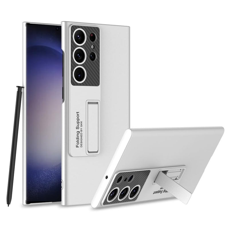 FENDOUNIU for Samsung Galaxy S24 Ultra Phone Case Innovative Stealth Adjustable Stand Support Wireless Charging UltraThin Full Body Protective Cover Silver