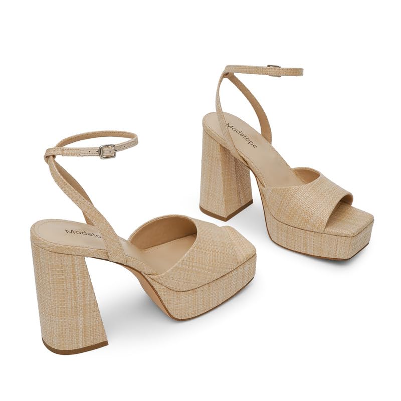 Modatope Women's Braided Platform Heels Open Toe Ankle Strap Sandals Platform Chunky Heels Pumps Size 7.5 - Image 5