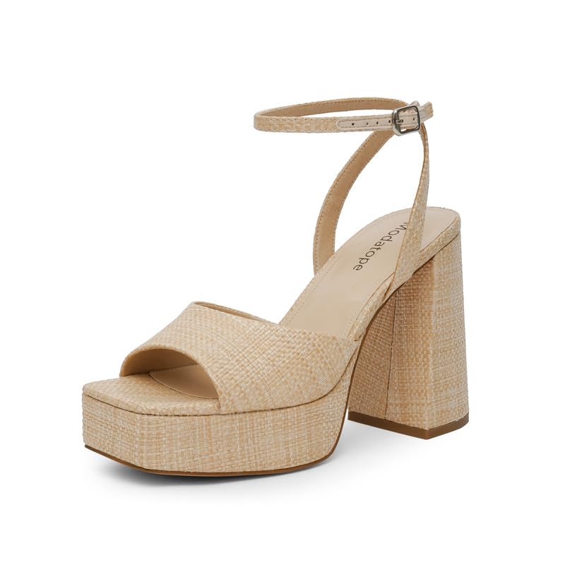 Modatope Women's Braided Platform Heels Open Toe Ankle Strap Sandals Platform Chunky Heels Pumps Size 7.5 - Image 1