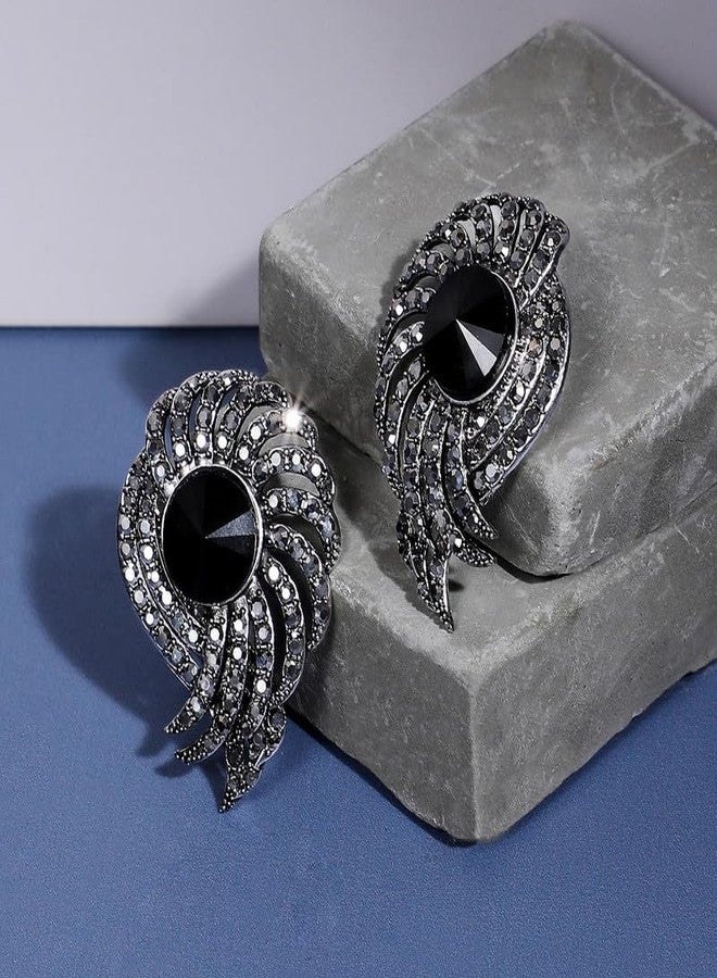 SOHI Women's Stone Spiral Earrings For Casual Wear | Black Colour | Alloy Material | Push Pin Closure | Artificial Stones Earrings | - Image 2