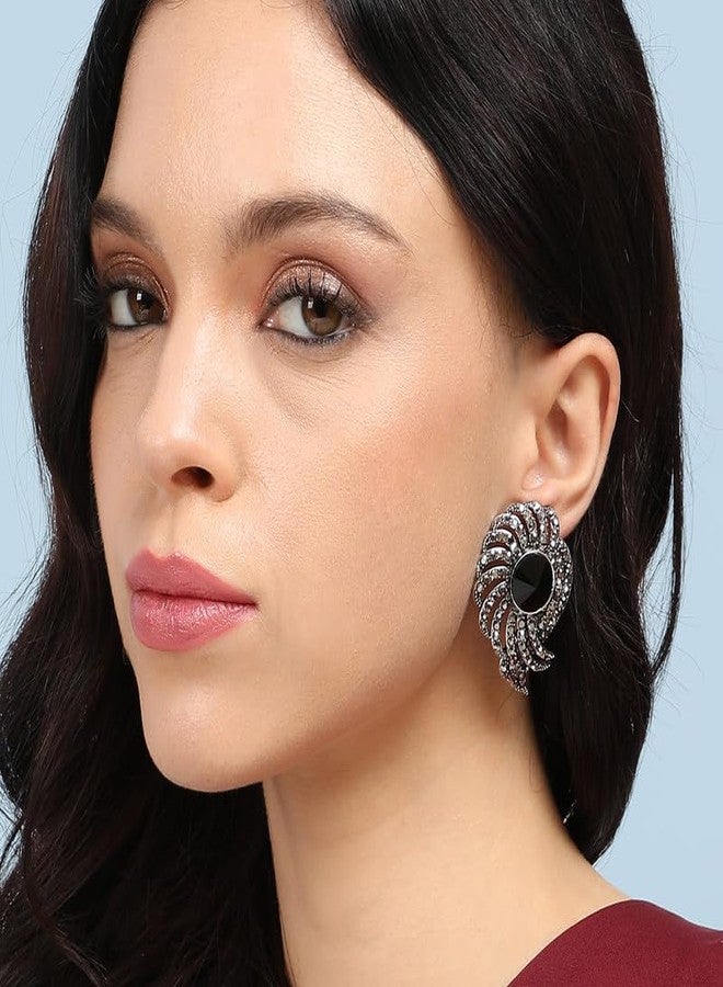 SOHI Women's Stone Spiral Earrings For Casual Wear | Black Colour | Alloy Material | Push Pin Closure | Artificial Stones Earrings | - Image 3