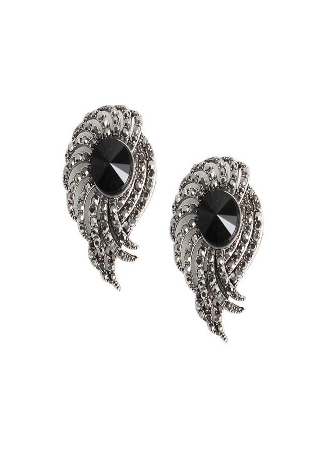SOHI Women's Stone Spiral Earrings For Casual Wear | Black Colour | Alloy Material | Push Pin Closure | Artificial Stones Earrings | - Image 1