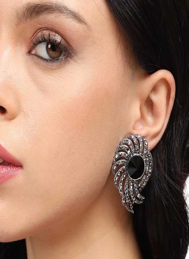 SOHI Women's Stone Spiral Earrings For Casual Wear | Black Colour | Alloy Material | Push Pin Closure | Artificial Stones Earrings | - Image 4