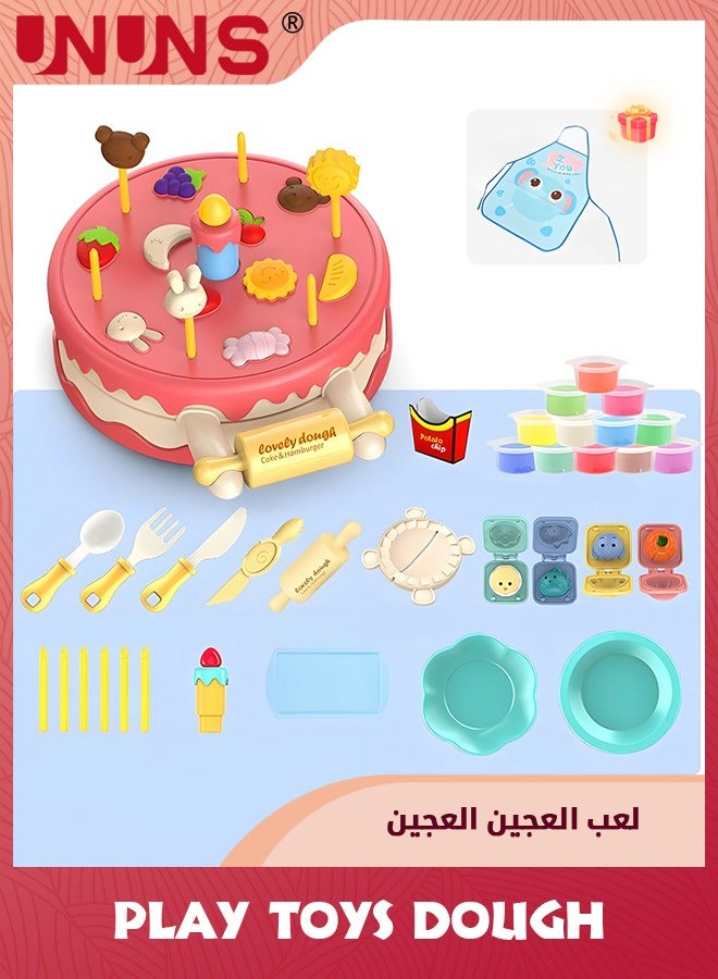 UNUNS Birthday Cake Machine Dough Kit,Play Toys Dough For Kids,Kitchen Creations Hamburger Maker Play Set For Girls Boys,Weekend Party Pretend Gift For Children Play Ages 3 And Up,Pink - Image 1