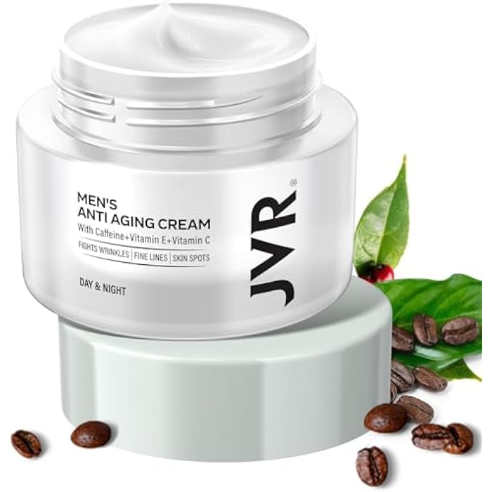 JVR Mens Face Moisturizer, Anti Aging Moisturizing Cream, Lightweight Face Moisturizer For Men Anti Wrinkle Mens Face Lotion Day & Night with Caffeine, Niacinamide, Facial Skin Care 1.7 oz - Image 1