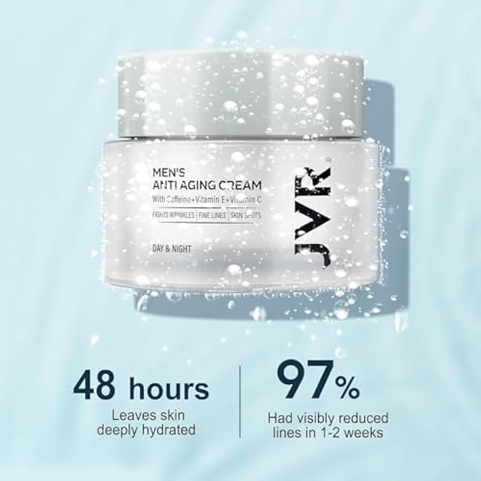 JVR Mens Face Moisturizer, Anti Aging Moisturizing Cream, Lightweight Face Moisturizer For Men Anti Wrinkle Mens Face Lotion Day & Night with Caffeine, Niacinamide, Facial Skin Care 1.7 oz - Image 3