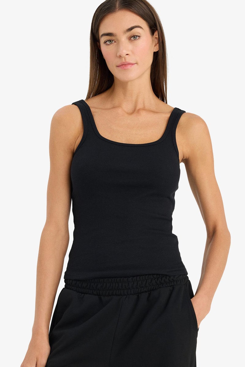 DeFacto Black Woman Slim Fit Basic Camisole Round Collar Tank Top Casual - Image 1