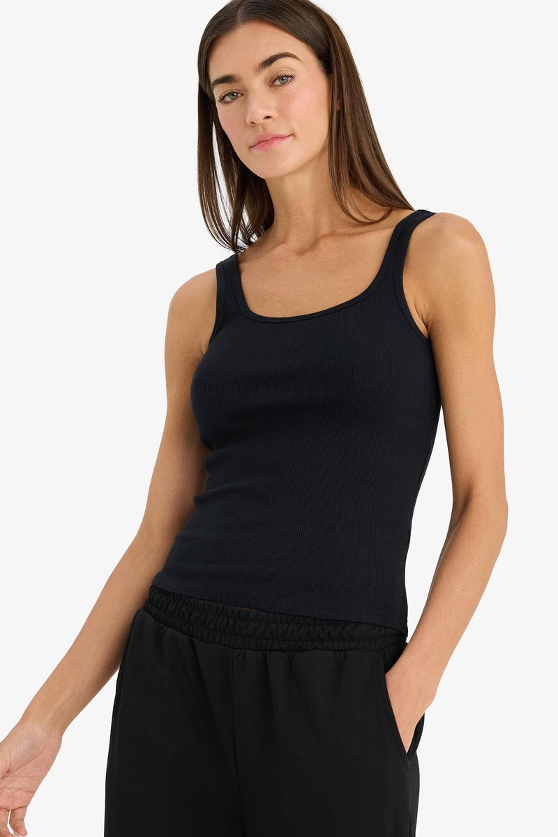DeFacto Black Woman Slim Fit Basic Camisole Round Collar Tank Top Casual - Image 3